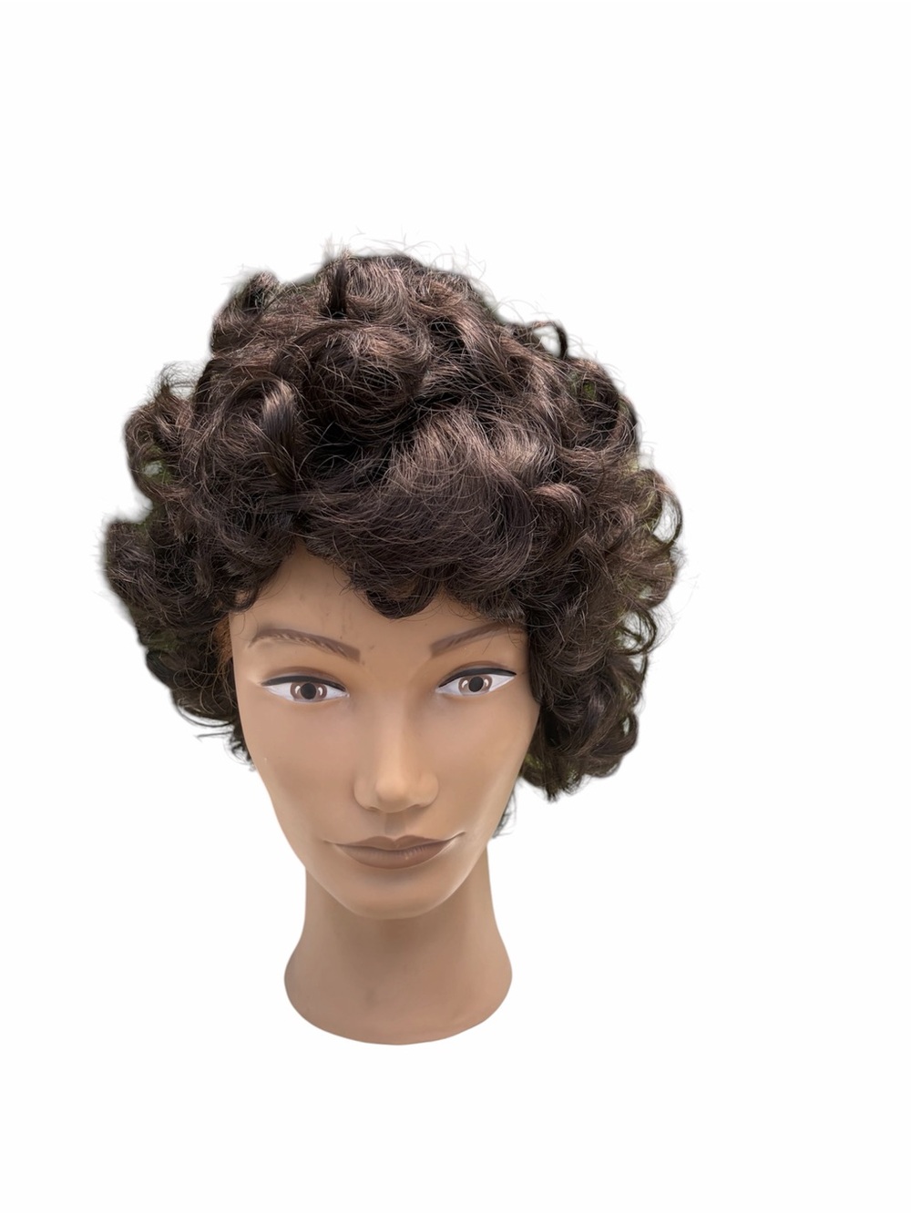 Vintage short dark brown curly synthetic wig